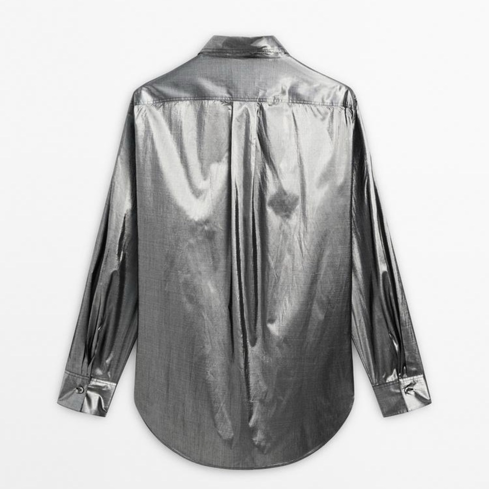 Massimo Dutti Studio - Lightweight Metallic Silver Shirt - Size M - Picture 6 of 8